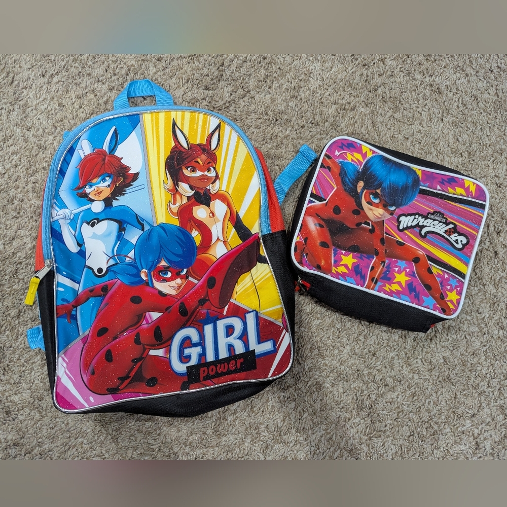 Miraculous ladybug backpack and lunchbox set sparkly Rena rouge bunnyx